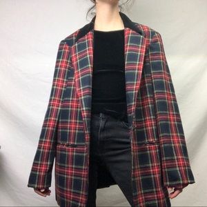 Vintage Classic Red Plaid Single Breasted Blazer